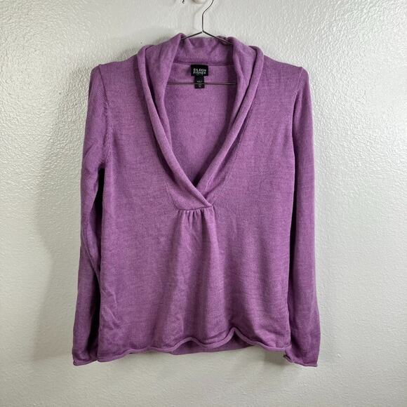 Eileen Fisher Merino Wool Shawl Neck Sweater Size PS Purple Italian Yarn Classic - Picture 1 of 6